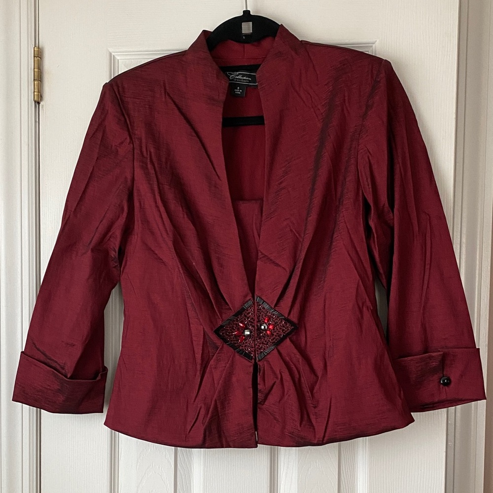Dressbarn Burgundy Women's Blazer with Embellished Detail